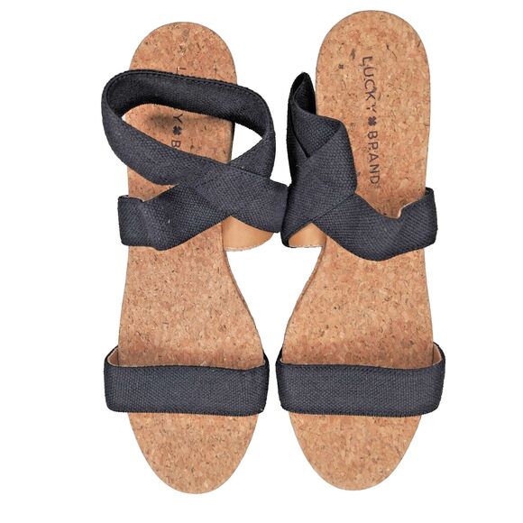Lucky Brand Maxyne Platform Wedge Sandals Size 9.5 Slingback Cork Heel 12600 - Picture 2 of 10